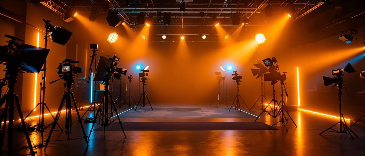 光影空间65专业影视内容平台 - 现代化影视制作工作室内景，专业摄影设备与灯光